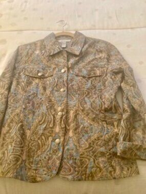 ANALOGY WOMAN'S PAISLEY JACKET. Size L. 2 front pockets, mixed colors blend